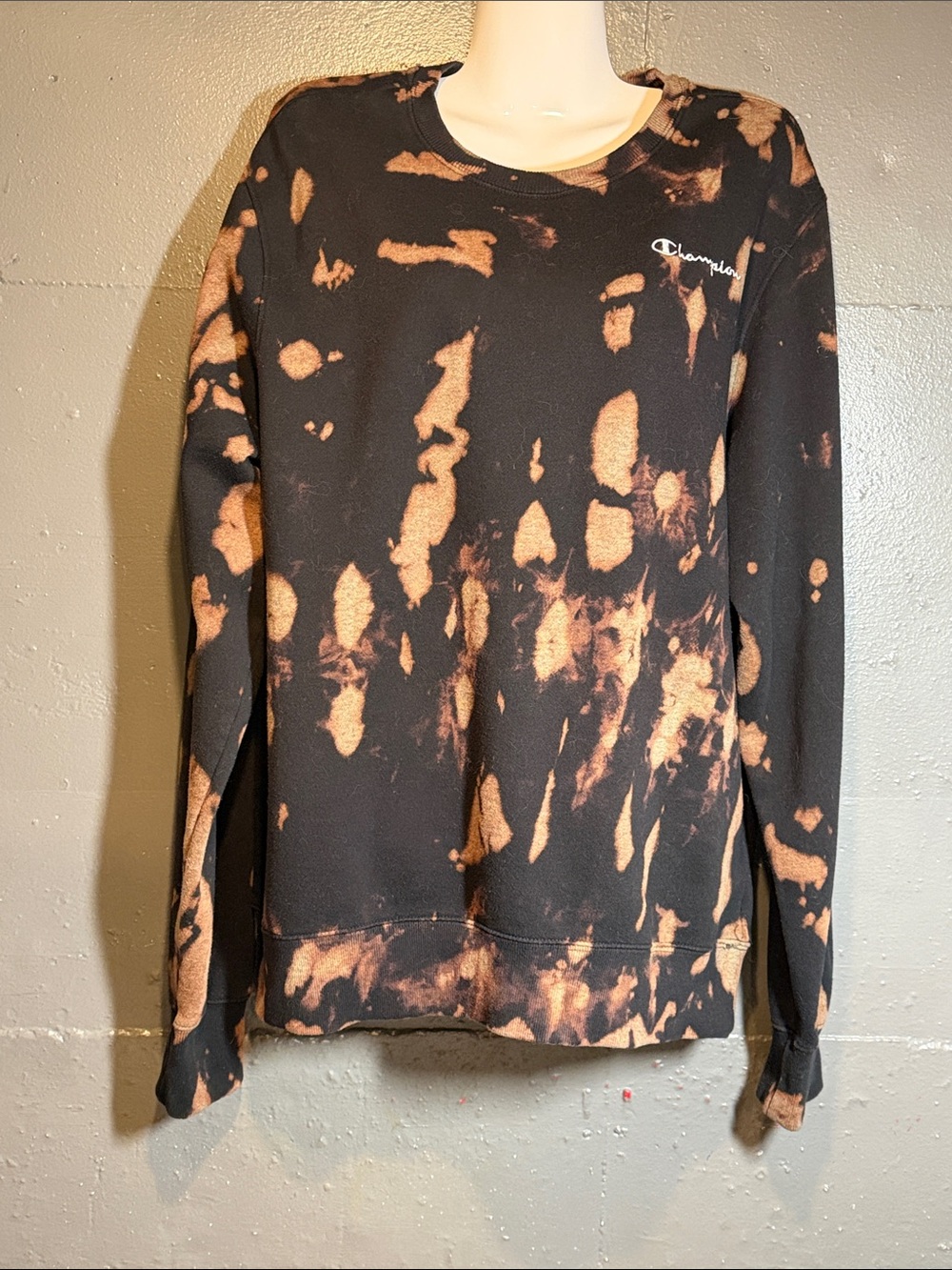 Champion Black & Orange Bleach-Effect Crew Sweatshirt